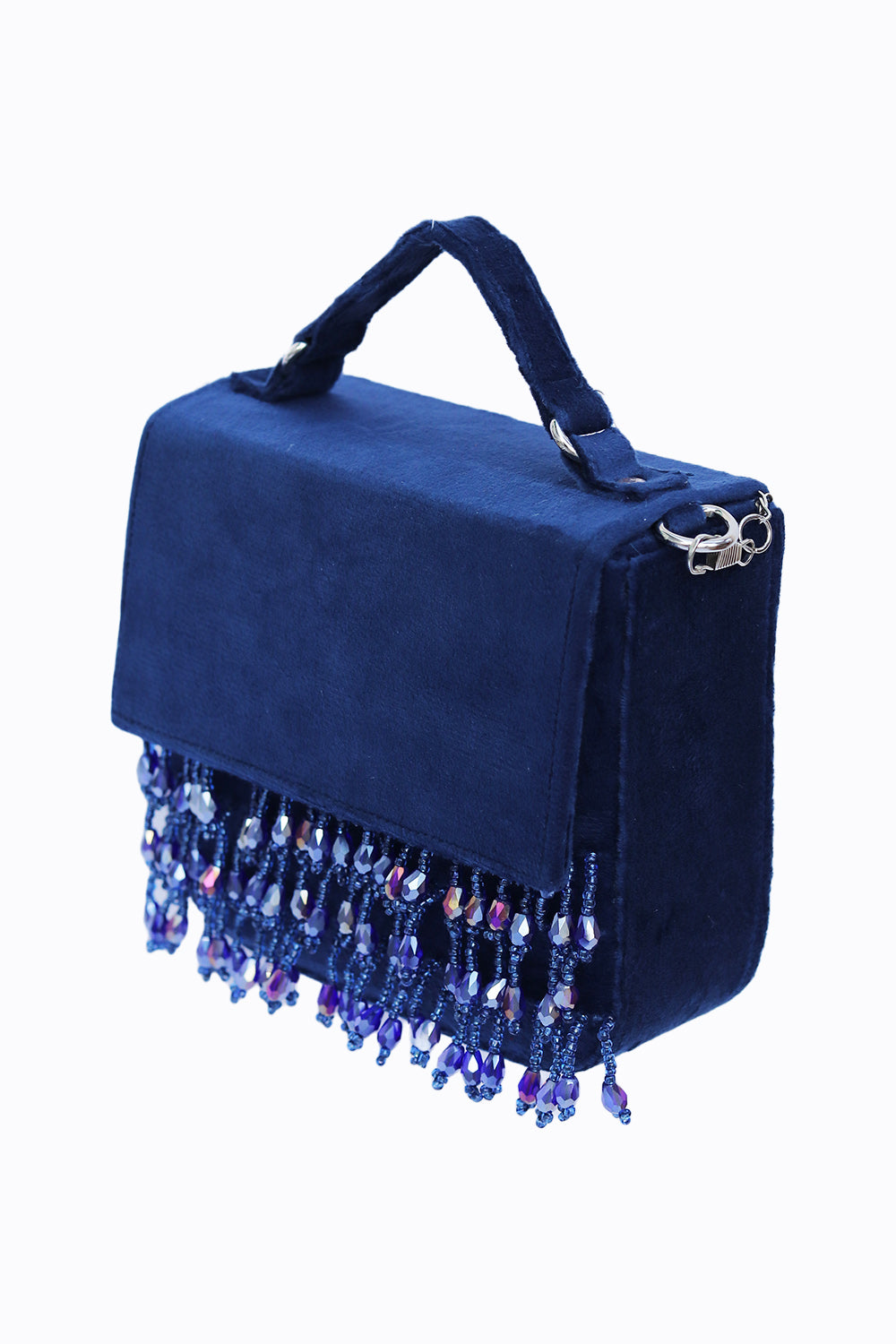 NR By Nidhi Rathi Navy Blue Embroidered Tasselled Purse Clutch