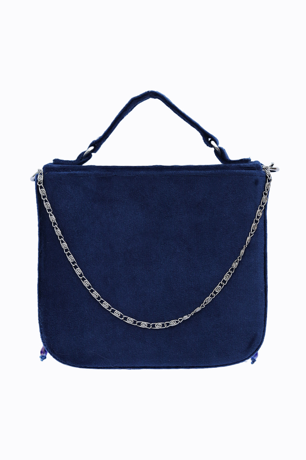 NR By Nidhi Rathi Navy Blue Embroidered Tasselled Purse Clutch