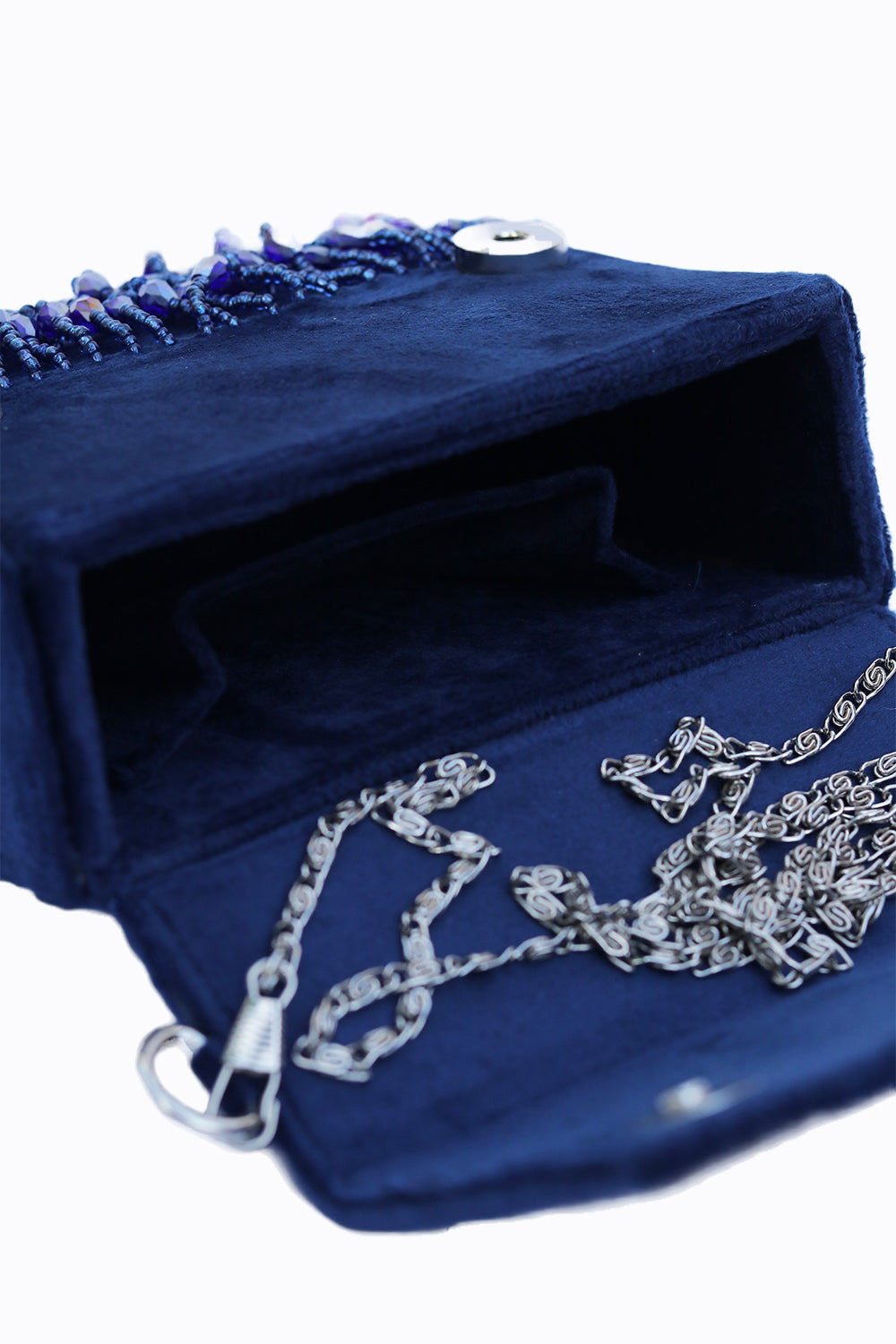 NR By Nidhi Rathi Navy Blue Embroidered Tasselled Purse Clutch