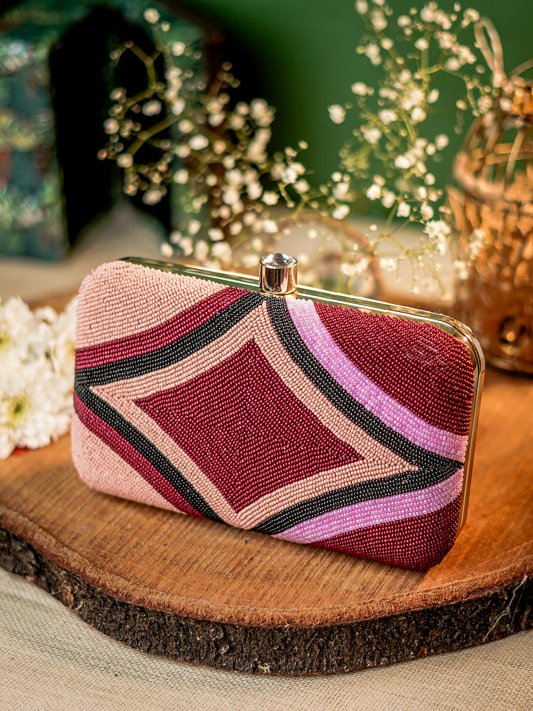 NR By Nidhi Rathi Women Pink&amp; Magenta Embroidered Clutch