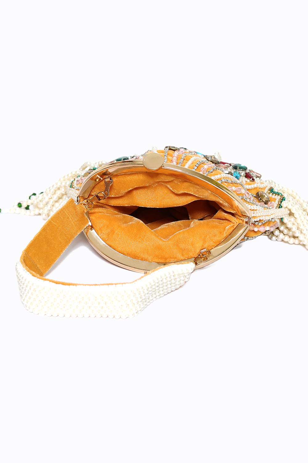 Women_Yellow_White_Embroidered_Tasselled_Half_Moon_Clutch_nidhi_rathi