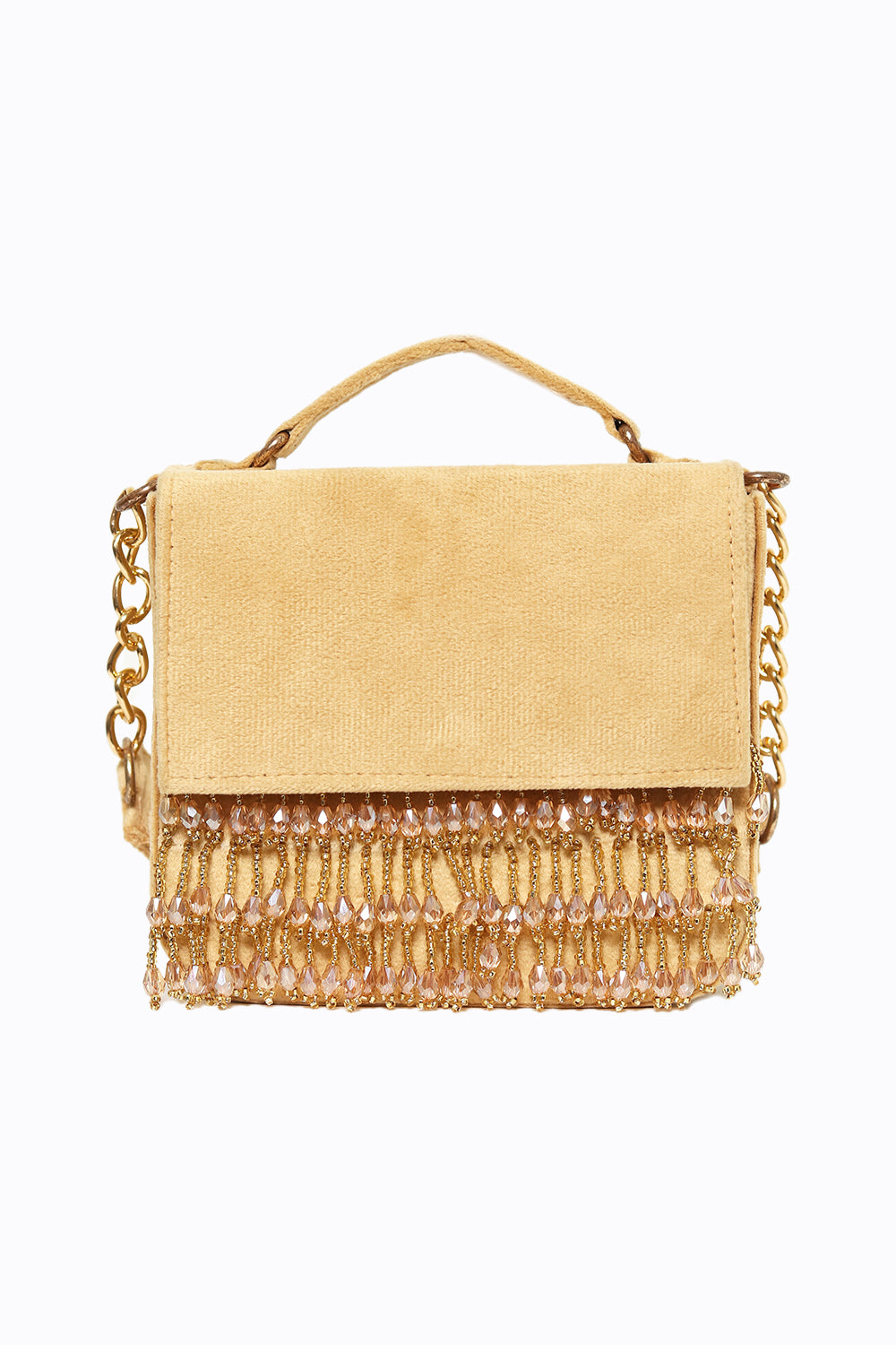 Pochette à pompons brodée blanc cassé doré de NR By Nidhi Rathi