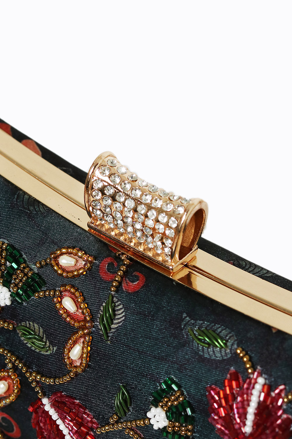 NR By Nidhi Rathi Black Red Embellished Box Clutch