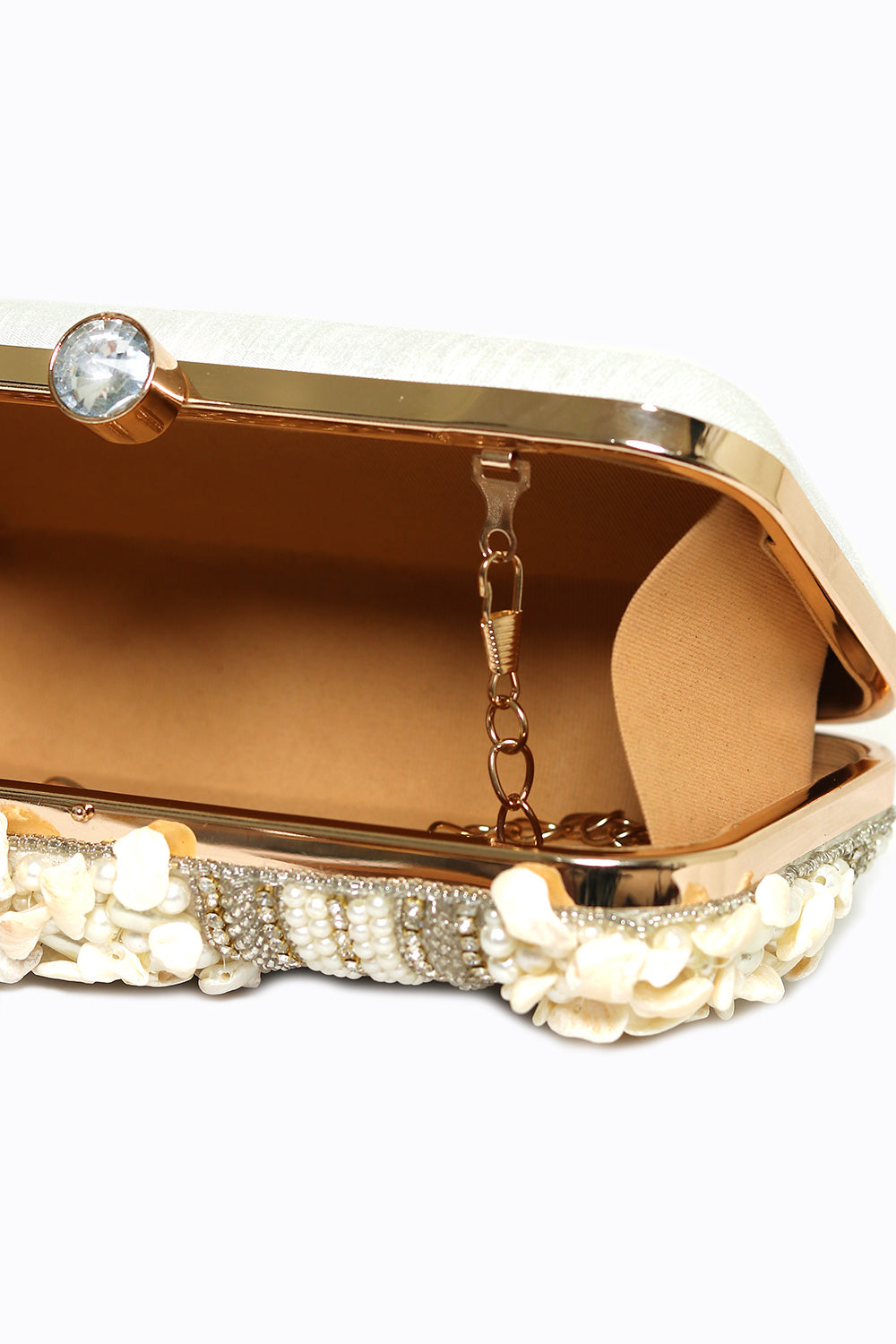 NR By Nidhi Rathi Women White Silver-Toned Embroidered Box Clutch