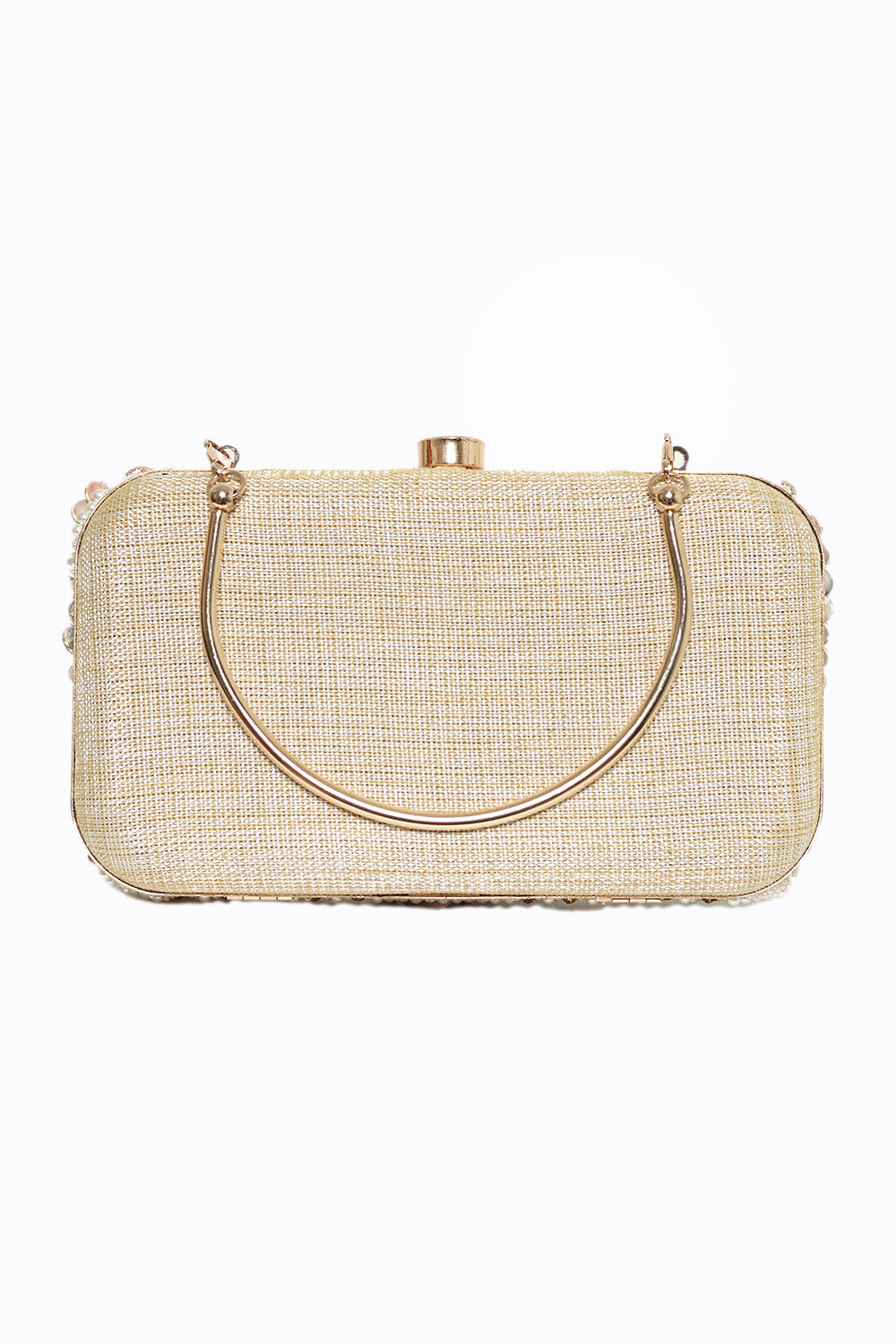 Pochette en forme de boîte brodée NR By Nidhi Rathi en or blanc