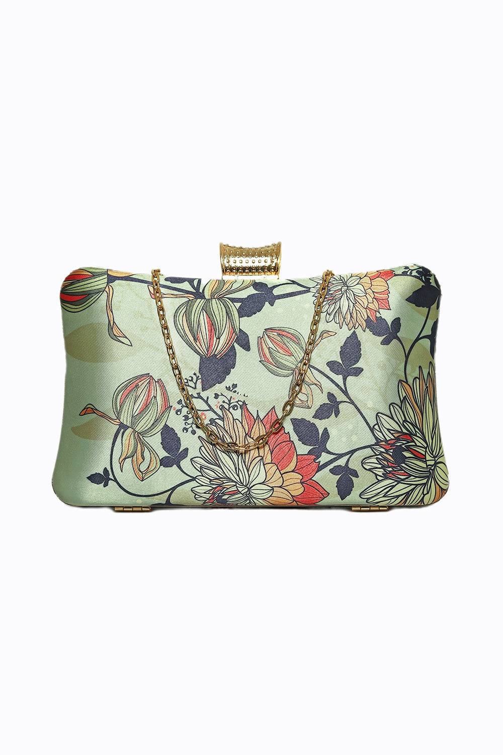 NR By Nidhi Rathi White Green Embroidered Box Clutch With Shoulder Strap