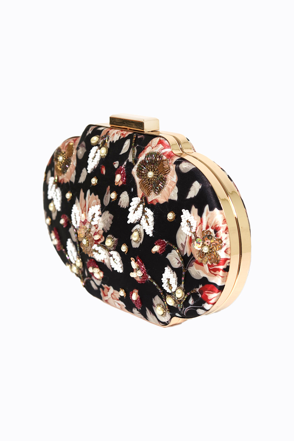 NR By Nidhi Rathi Black Peach-Coloured Embellished Box Clutch