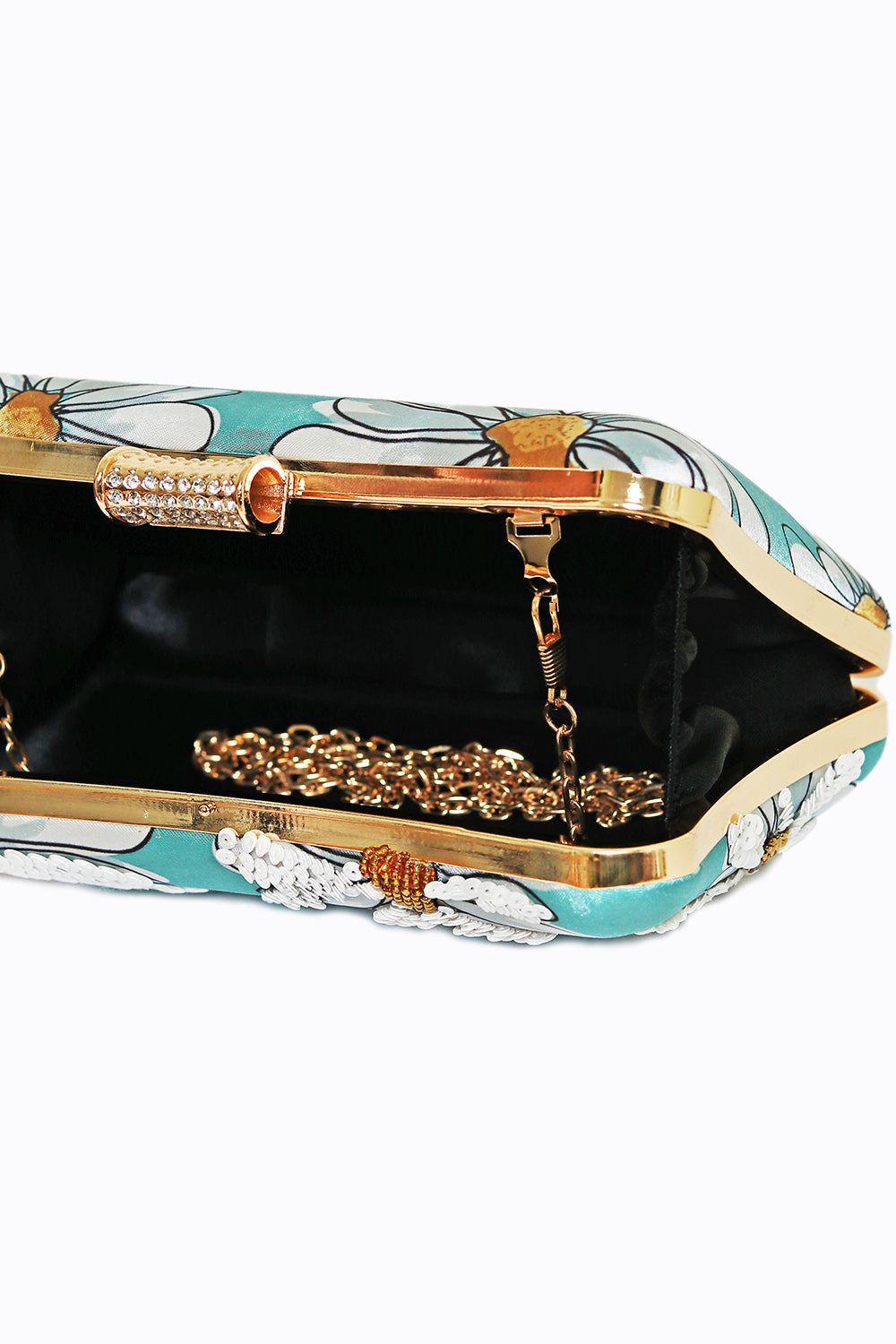 NR By Nidhi Rathi Women Teal White Embellished Box Clutch