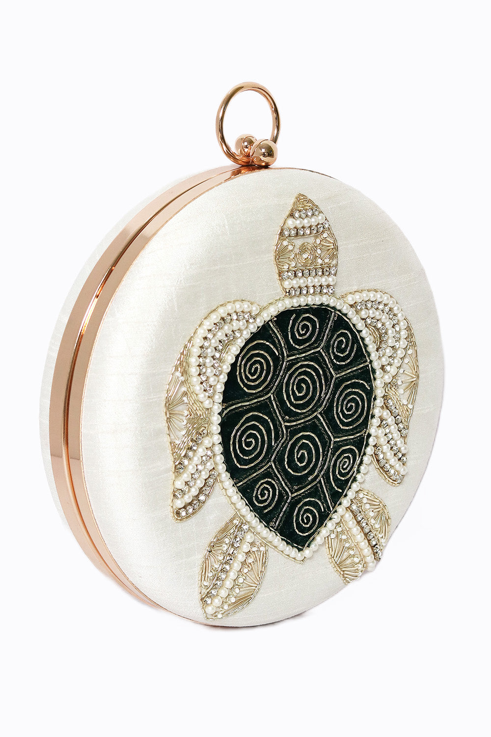 Pochette en forme de boîte brodée NR By Nidhi Rathi pour femme, blanche et noire