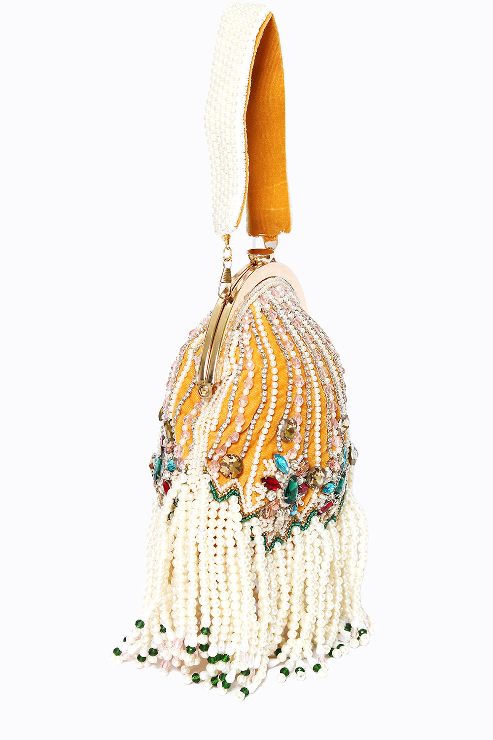 Women_Yellow_White_Embroidered_Tasselled_Half_Moon_Clutch_nidhi_rathi