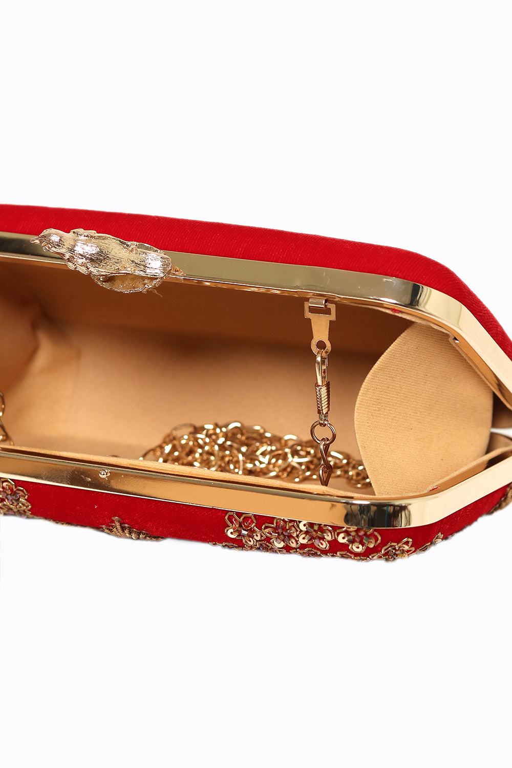 NR By Nidhi Rathi Red Gold-Toned Embroidered Box Clutch