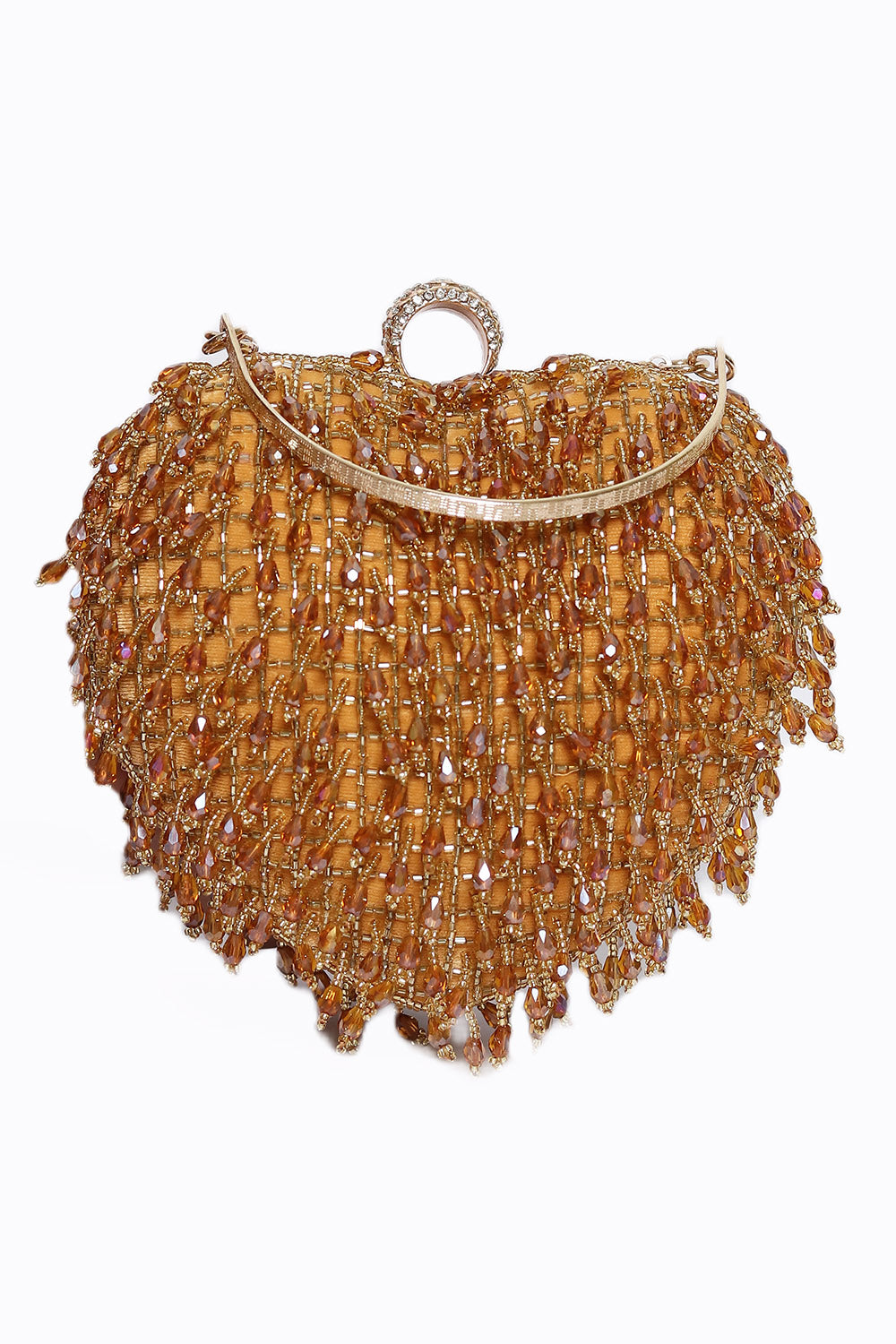 NR By Nidhi Rathi Women Gold-Toned Embroidered Tasselled Box Clutch