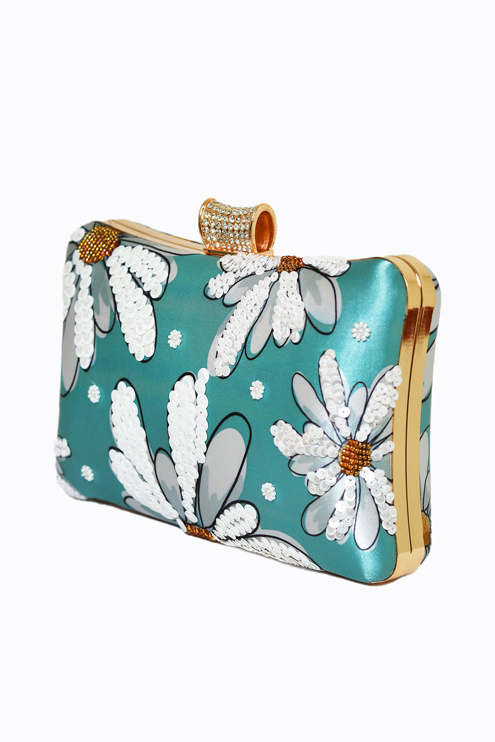 NR By Nidhi Rathi Women Teal White Embellished Box Clutch