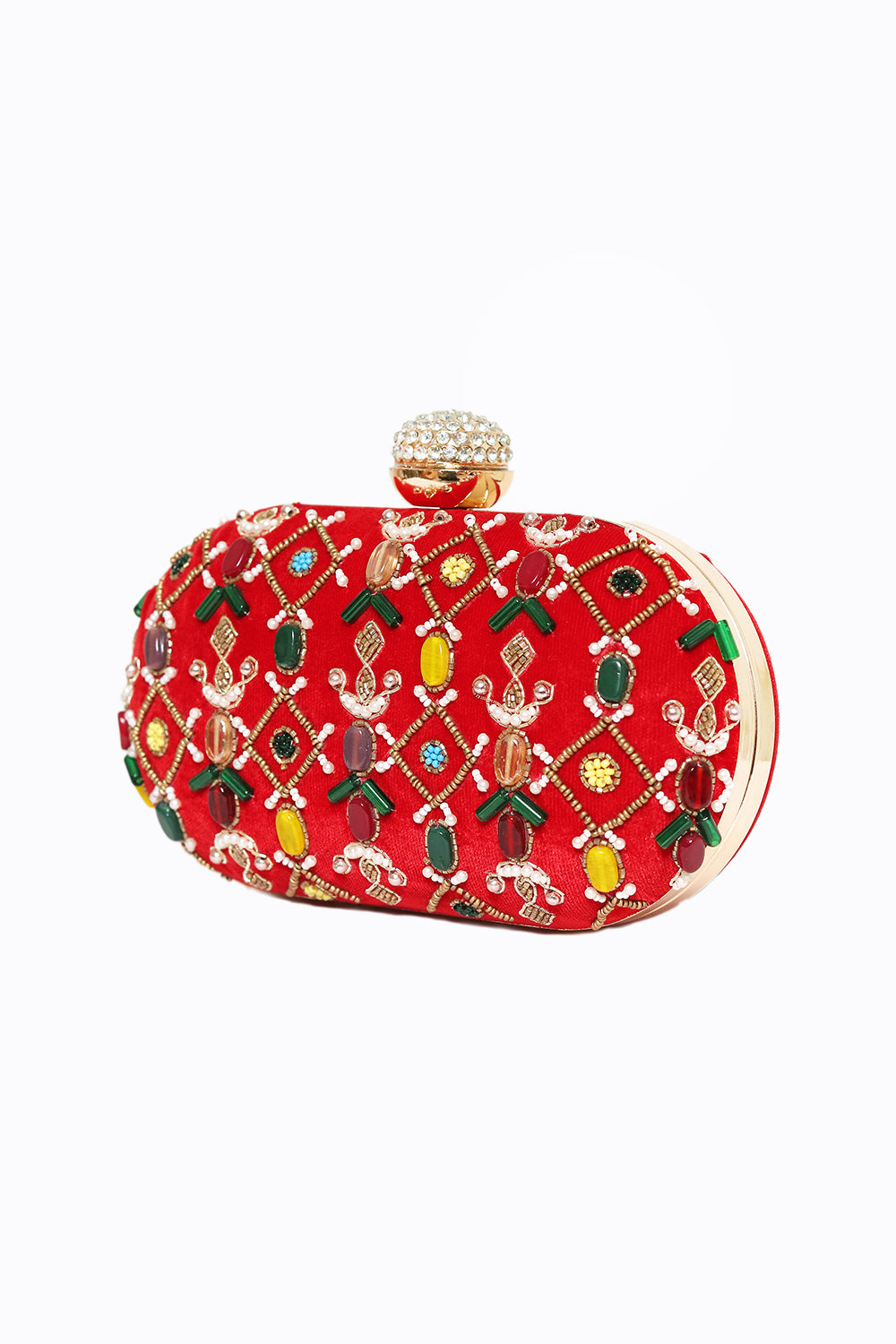 Pochette en forme de boîte brodée rouge et verte NR By Nidhi Rathi pour femme