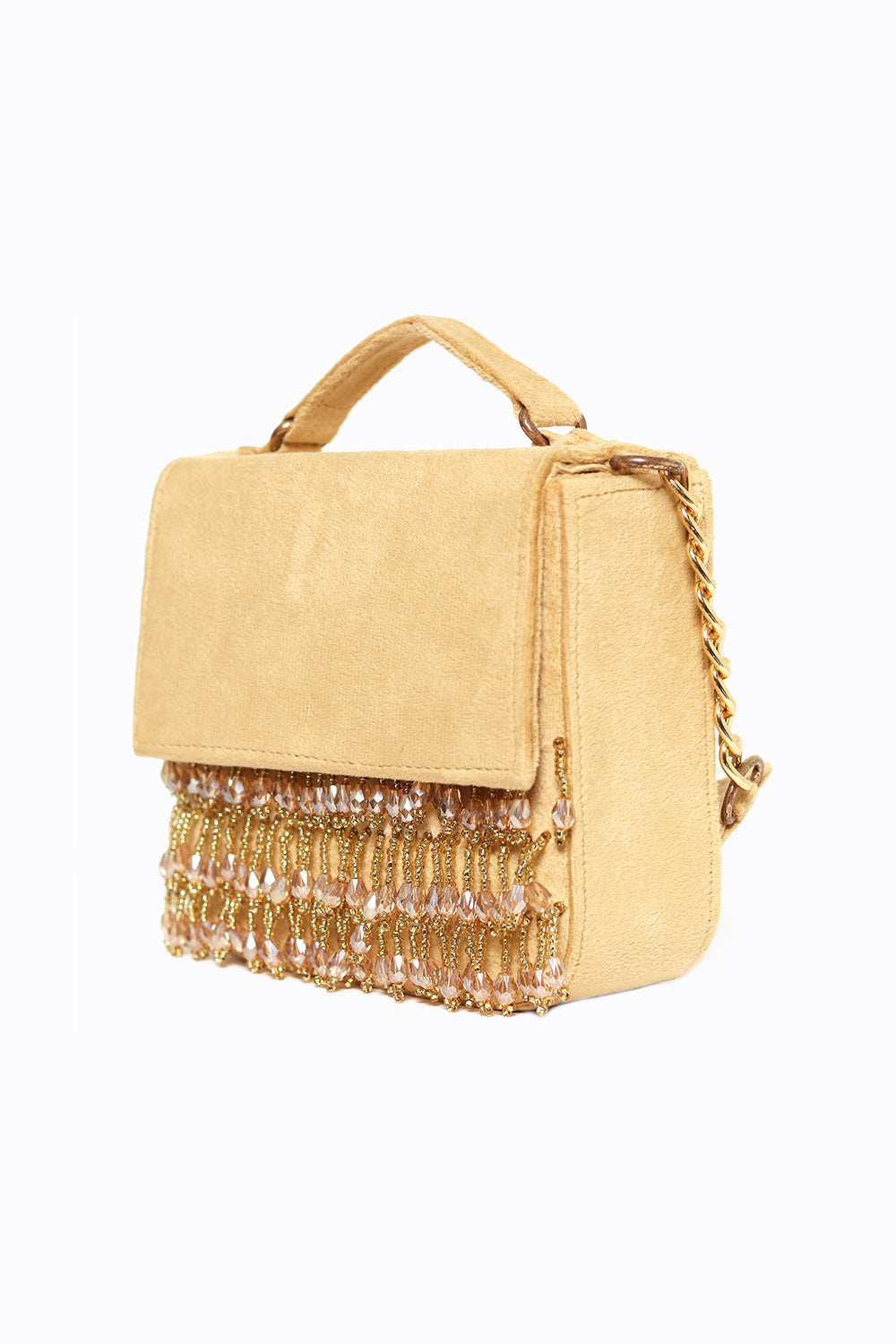 Pochette à pompons brodée blanc cassé doré de NR By Nidhi Rathi