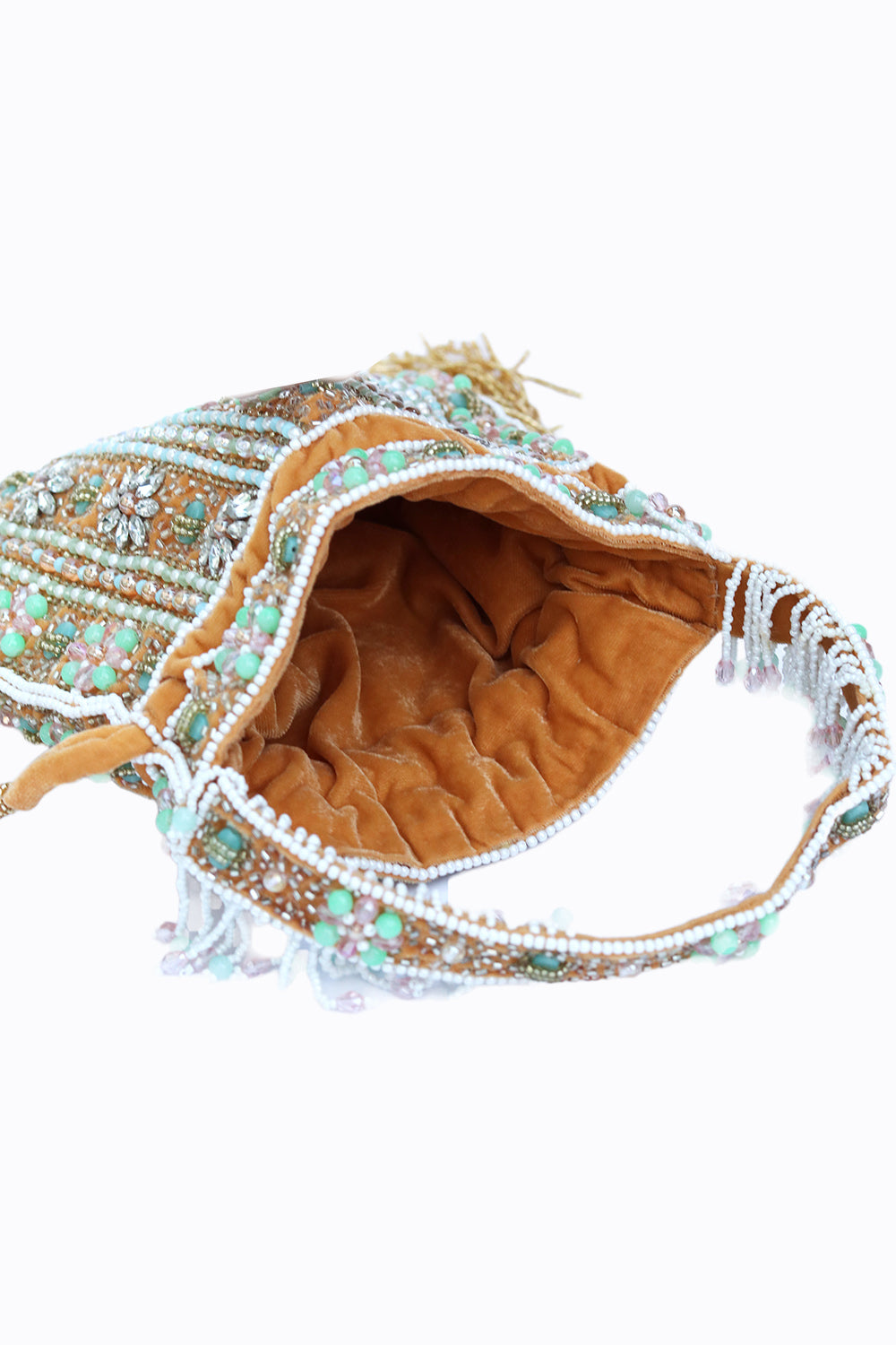Women_Gold-Toned_Green_Embroidered_Tasselled_Potli_Clutch_nidhi_rathi