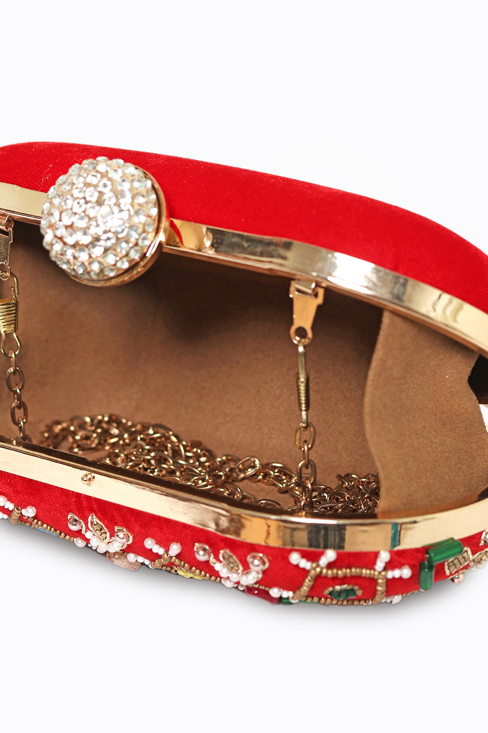 Pochette en forme de boîte brodée rouge et verte NR By Nidhi Rathi pour femme