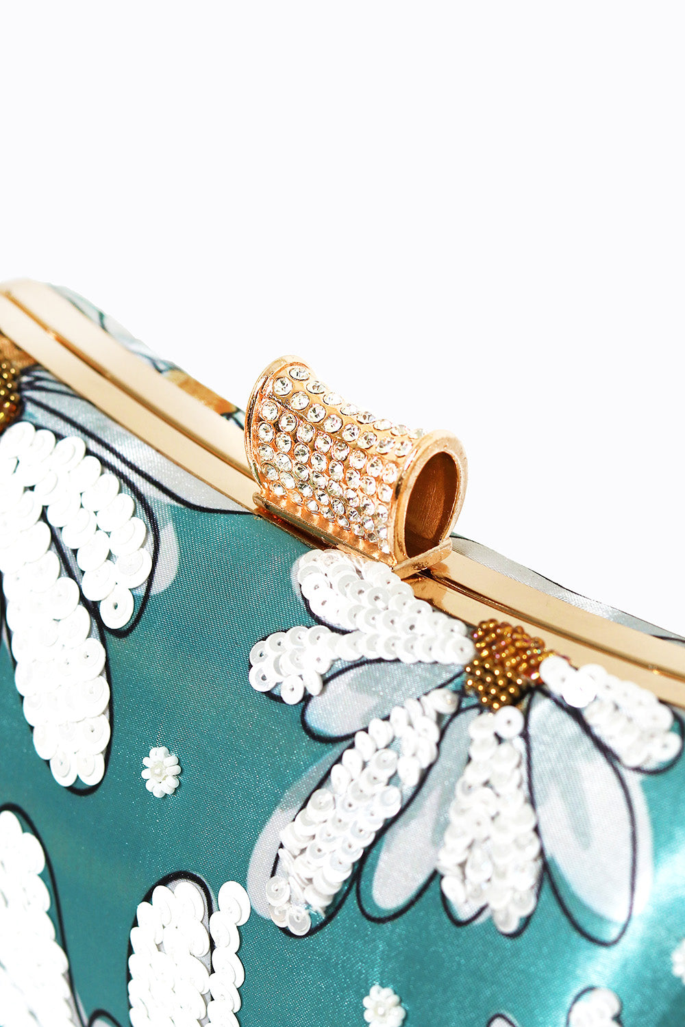 NR By Nidhi Rathi Women Teal White Embellished Box Clutch