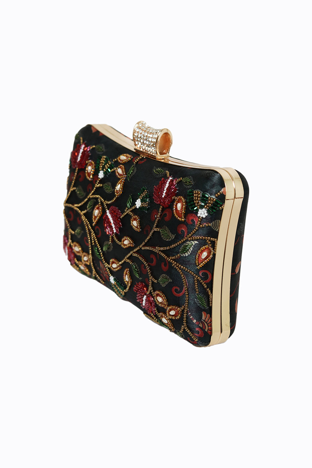 NR By Nidhi Rathi Black Red Embellished Box Clutch
