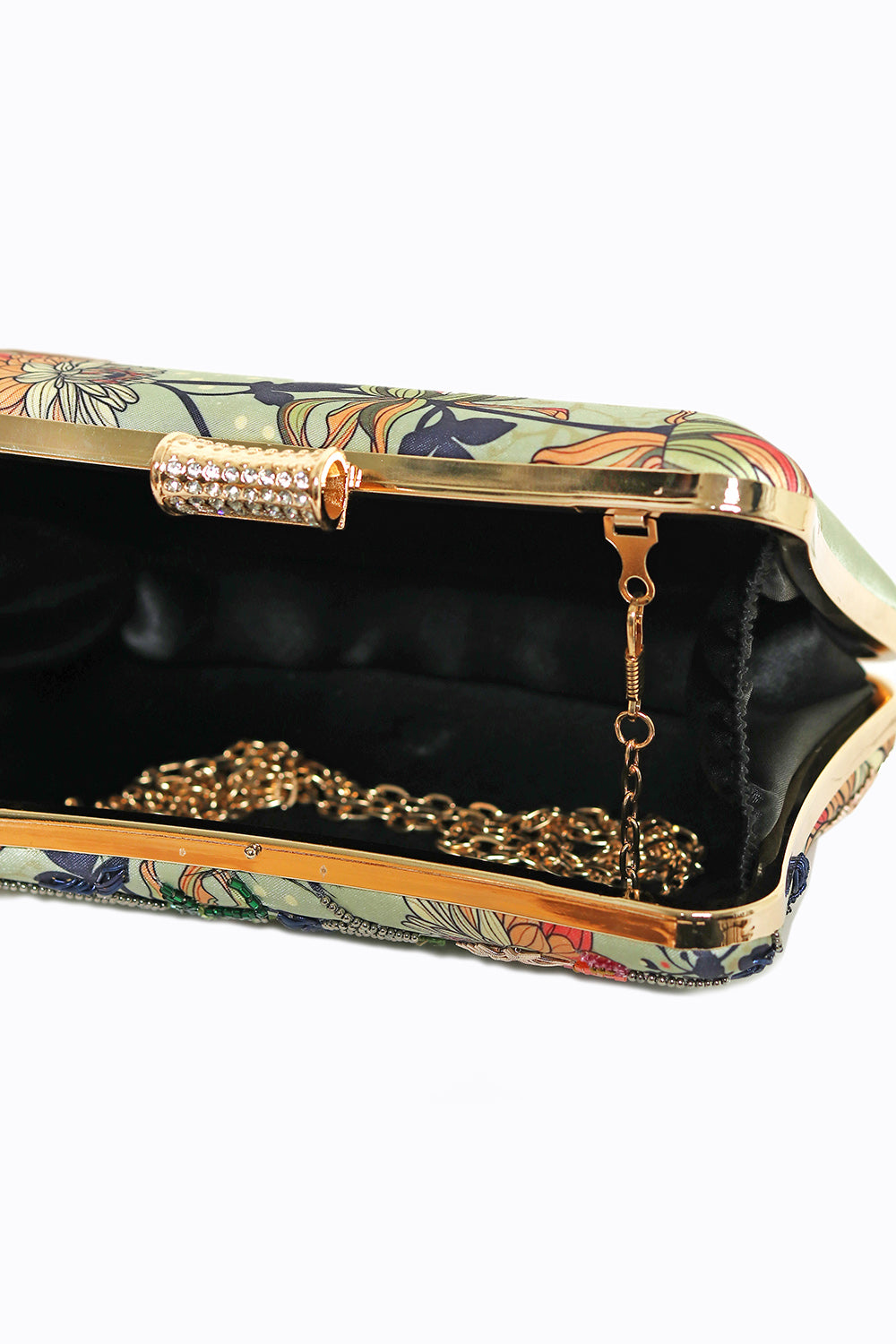 NR By Nidhi Rathi White Green Embroidered Box Clutch With Shoulder Strap