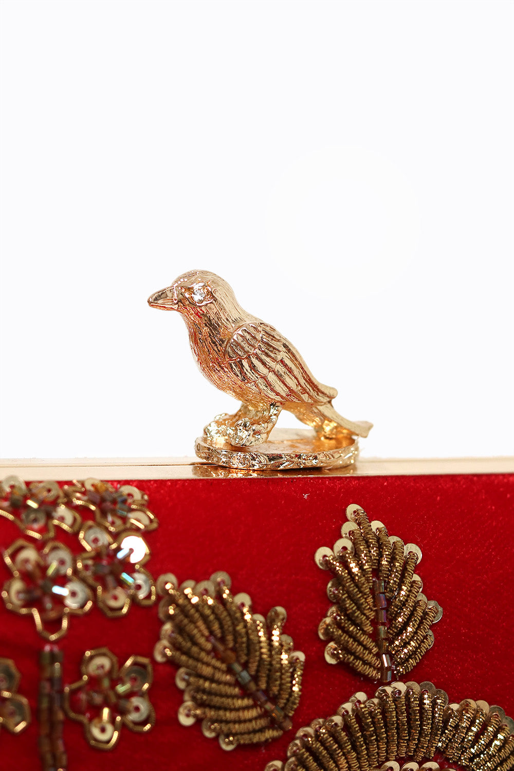 NR By Nidhi Rathi Red Gold-Toned Embroidered Box Clutch