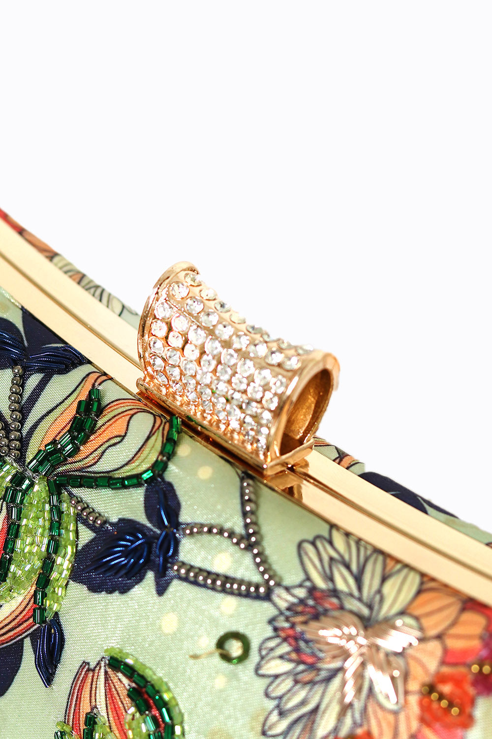 NR By Nidhi Rathi White Green Embroidered Box Clutch With Shoulder Strap