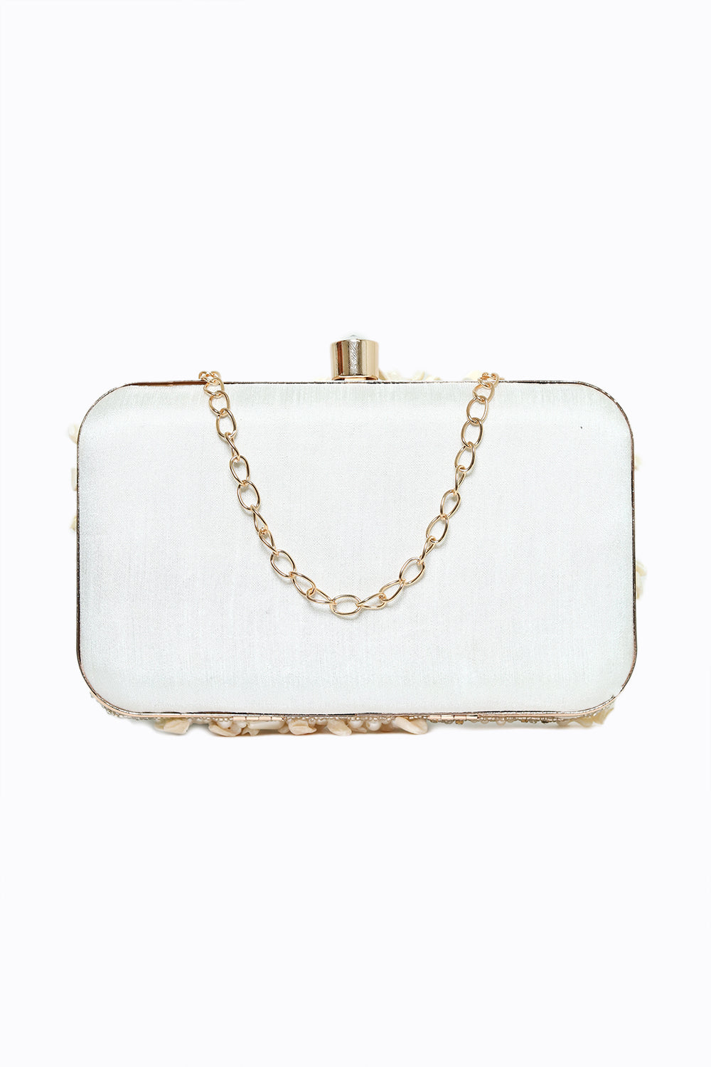 NR By Nidhi Rathi Women White Silver-Toned Embroidered Box Clutch