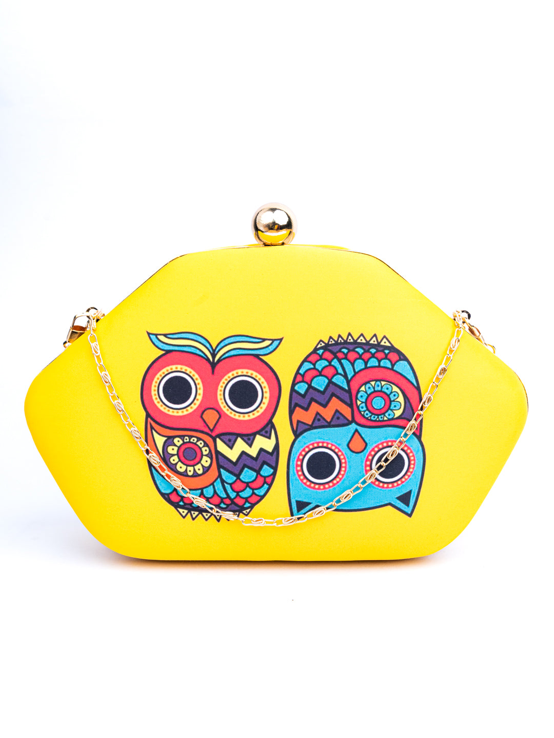NR By Nidhi Rathi Women Yellow Owl Printed Clutch Bag