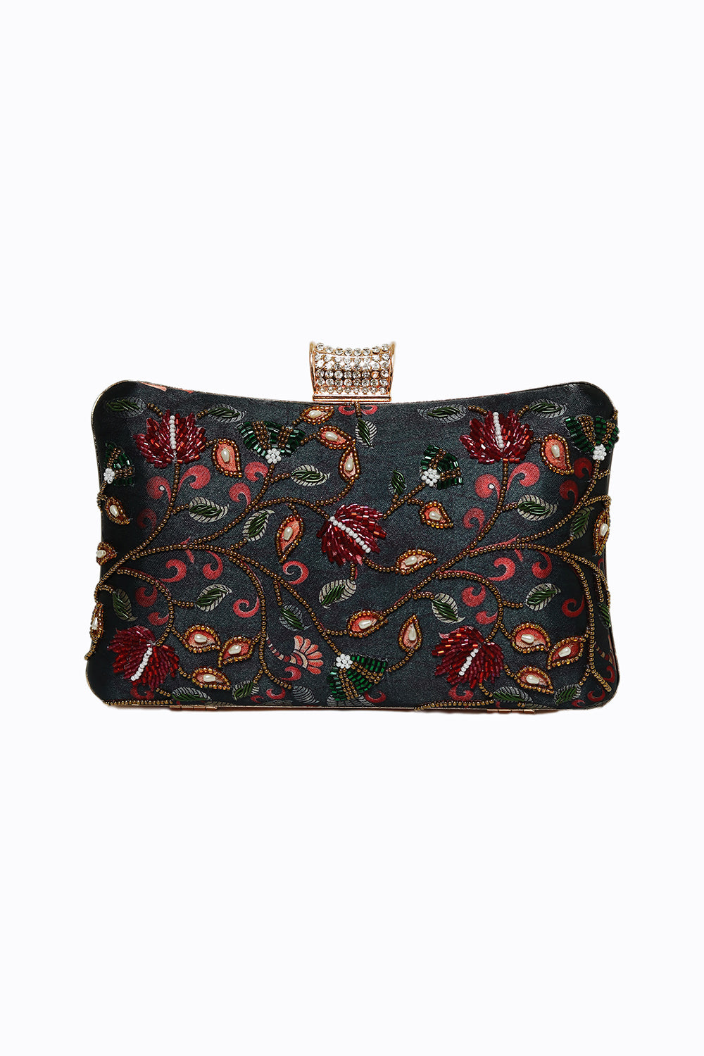 NR By Nidhi Rathi Black Red Embellished Box Clutch