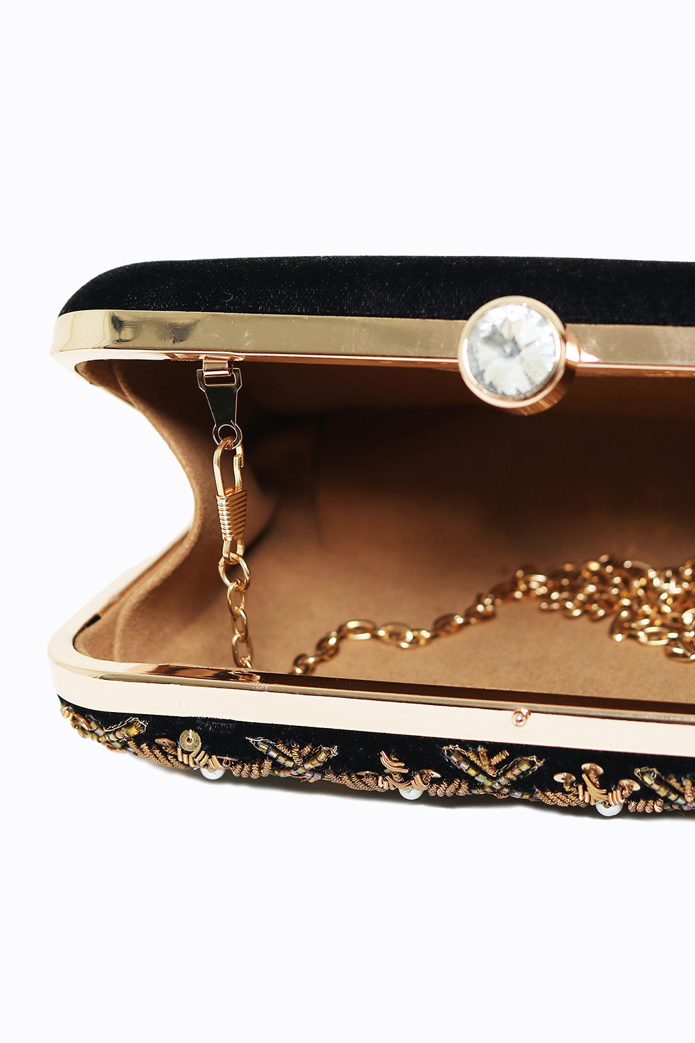NR By Nidhi Rathi Women Black Gold Embroidered Box Clutch