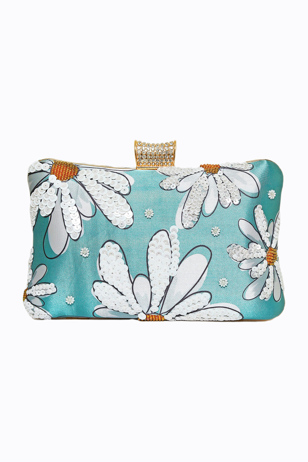 NR By Nidhi Rathi Women Teal White Embellished Box Clutch