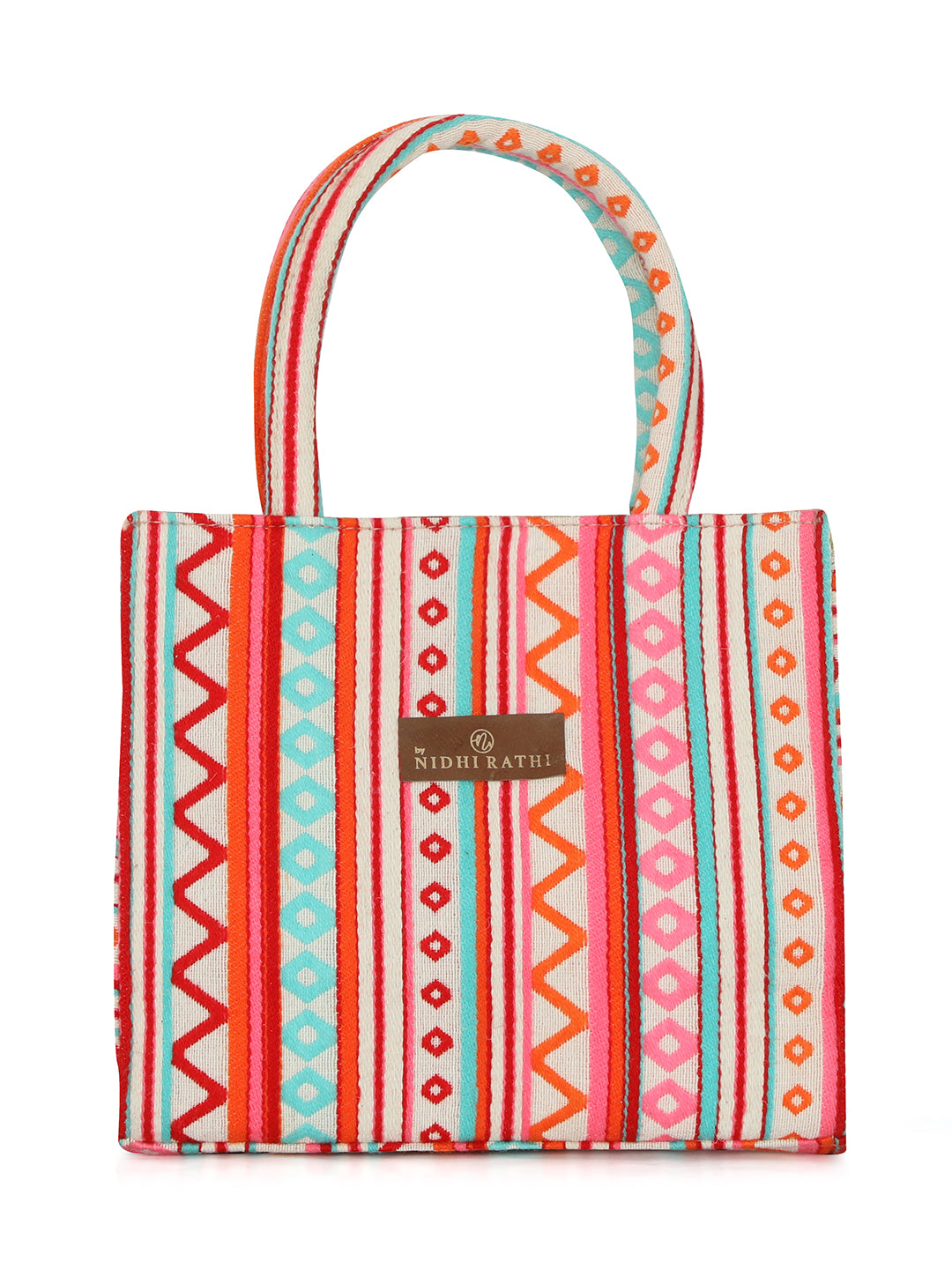 Nidhi_Rathi_Red_Striped_Structured_Tote_Bag_With_Fringed