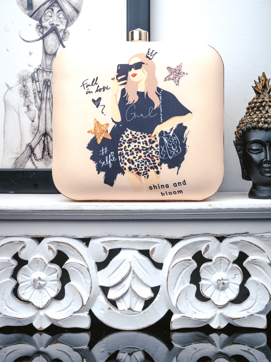 Nidhi_Rathi_Cream-Coloured_Black_Printed_Box_Clutch_With_Metal_Strap