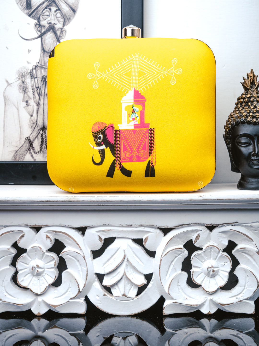 Nidhi_Rathi_Yellow_Red_Elephant_Printed_Box_Clutch
