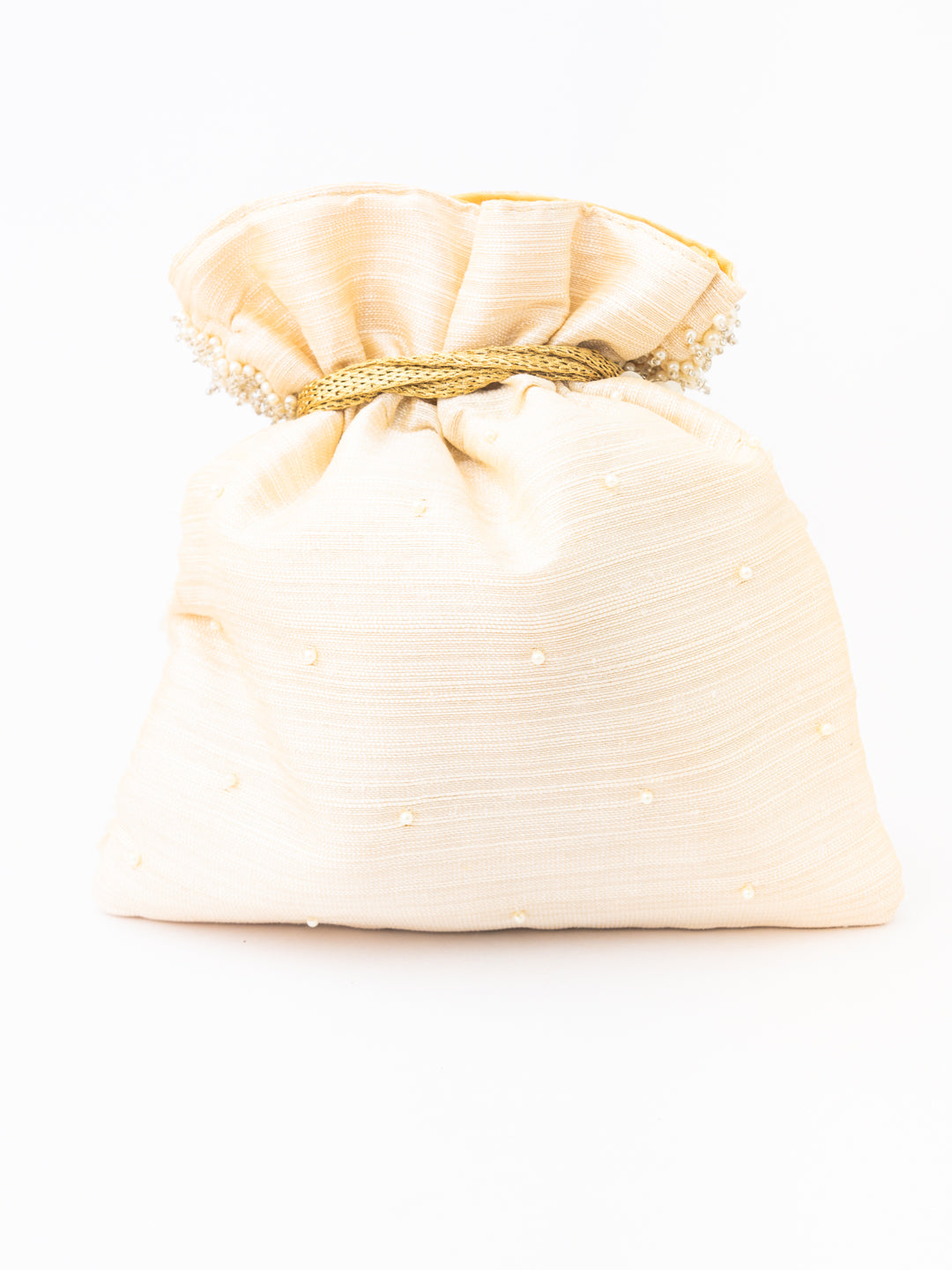 NR By Nidhi Rathi White &amp; Gold-Toned Embroidered Potli Clutch