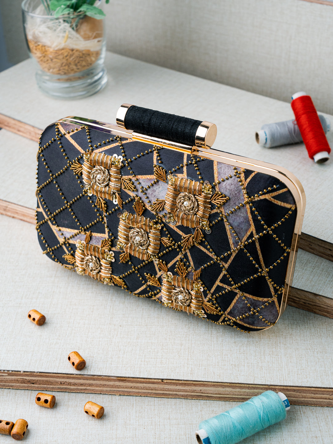 Black_&_Gold-Toned_Embroidered_Embellished_Box_Clutch_Nidhi_Rathi