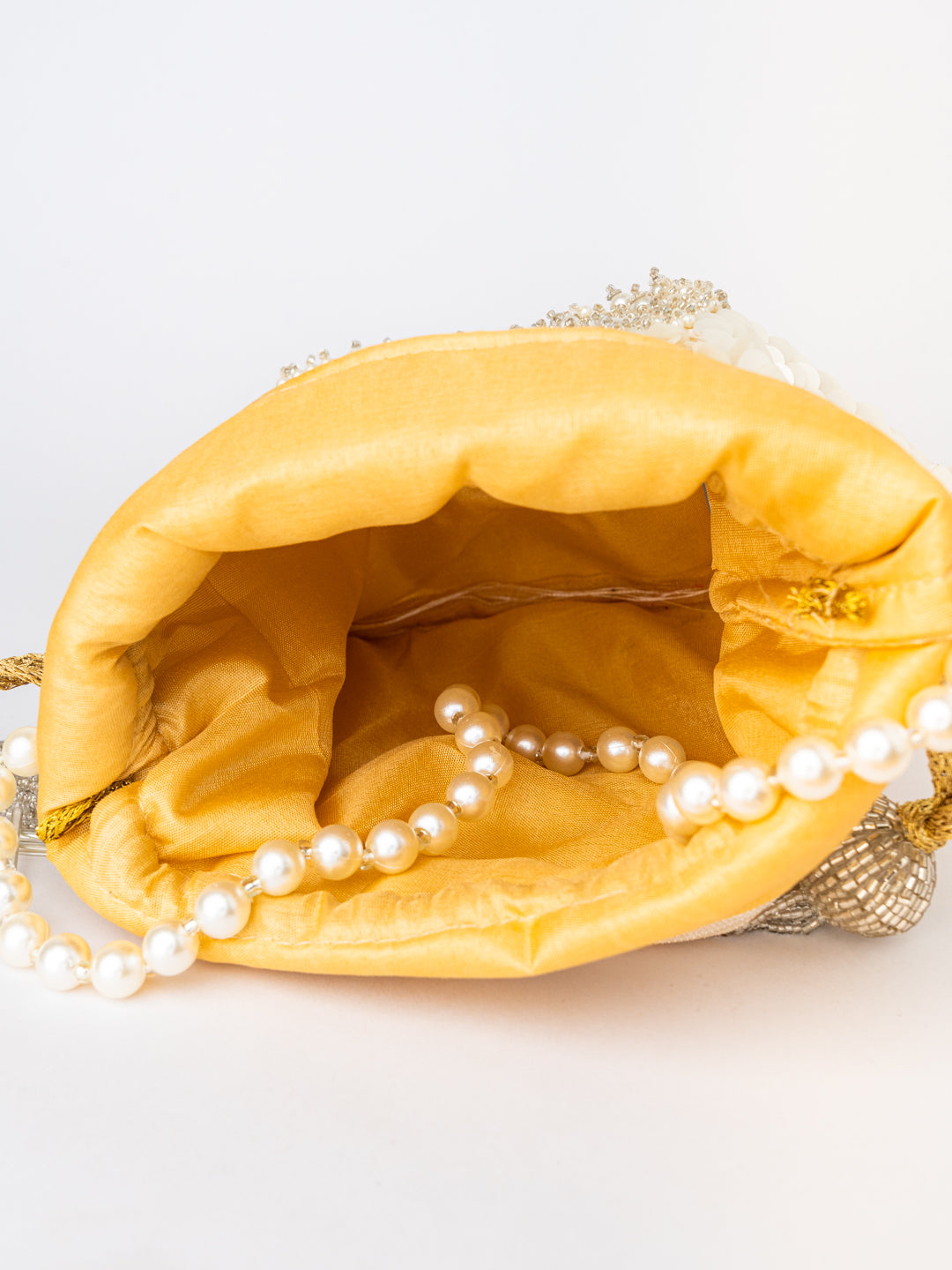 NR By Nidhi Rathi White &amp; Gold-Toned Embroidered Potli Clutch
