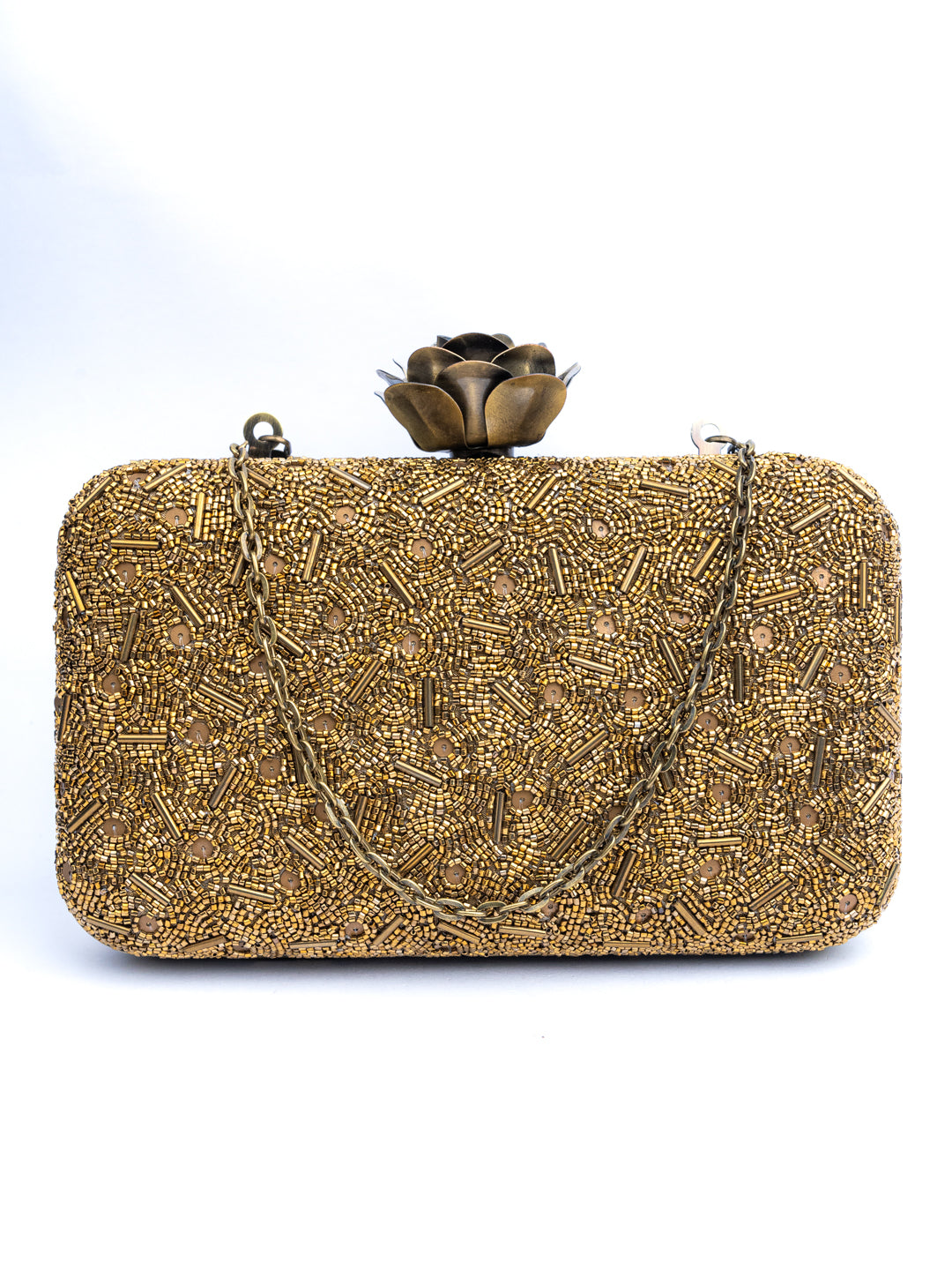 NR By Nidhi Rathi Copper-Toned Gold-Toned Embroidered Embellished Box Clutch