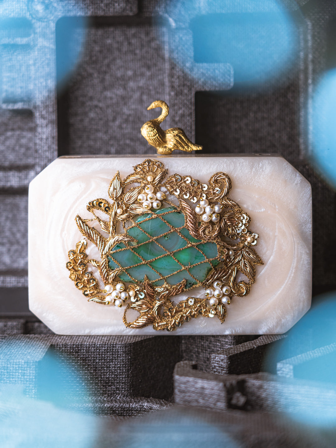 Women Embellished Metal Box Clutch
