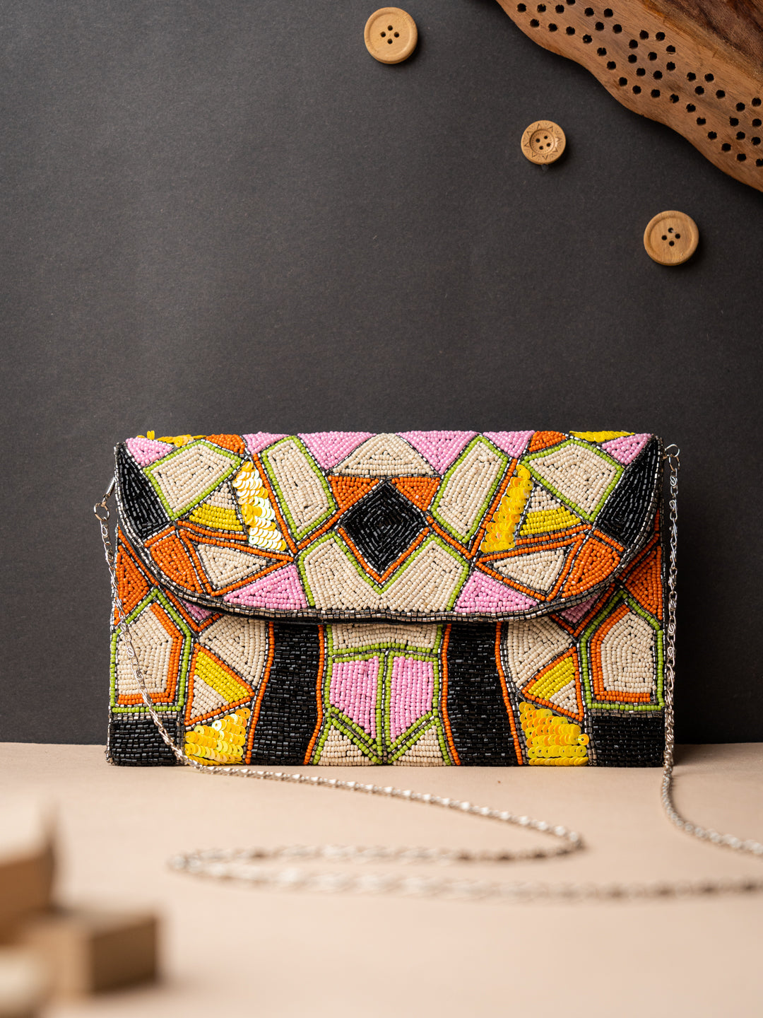 Nidhi_Rathi_Black_Pink_Embroidered_Foldover_Clutch