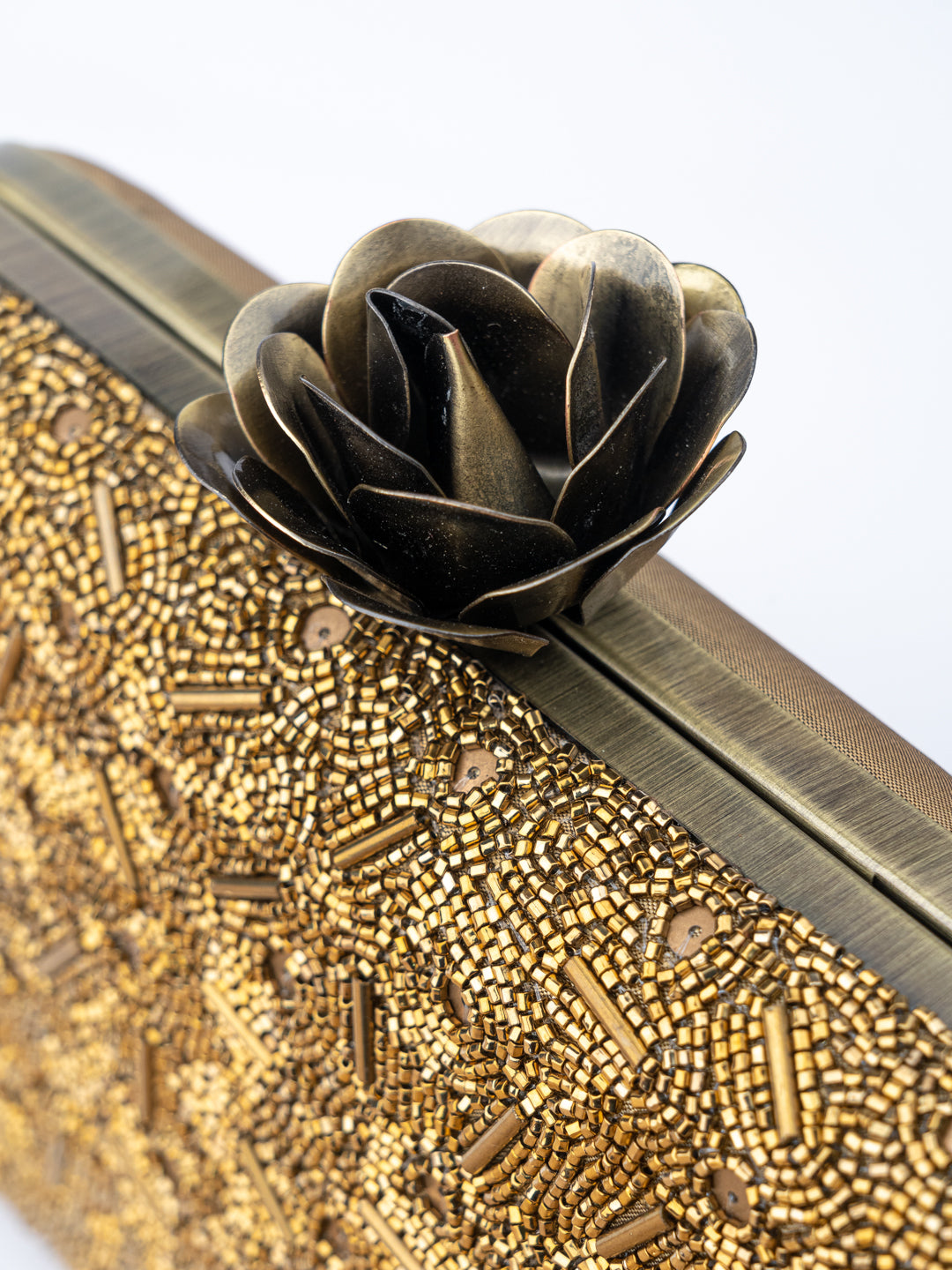 NR By Nidhi Rathi Copper-Toned Gold-Toned Embroidered Embellished Box Clutch