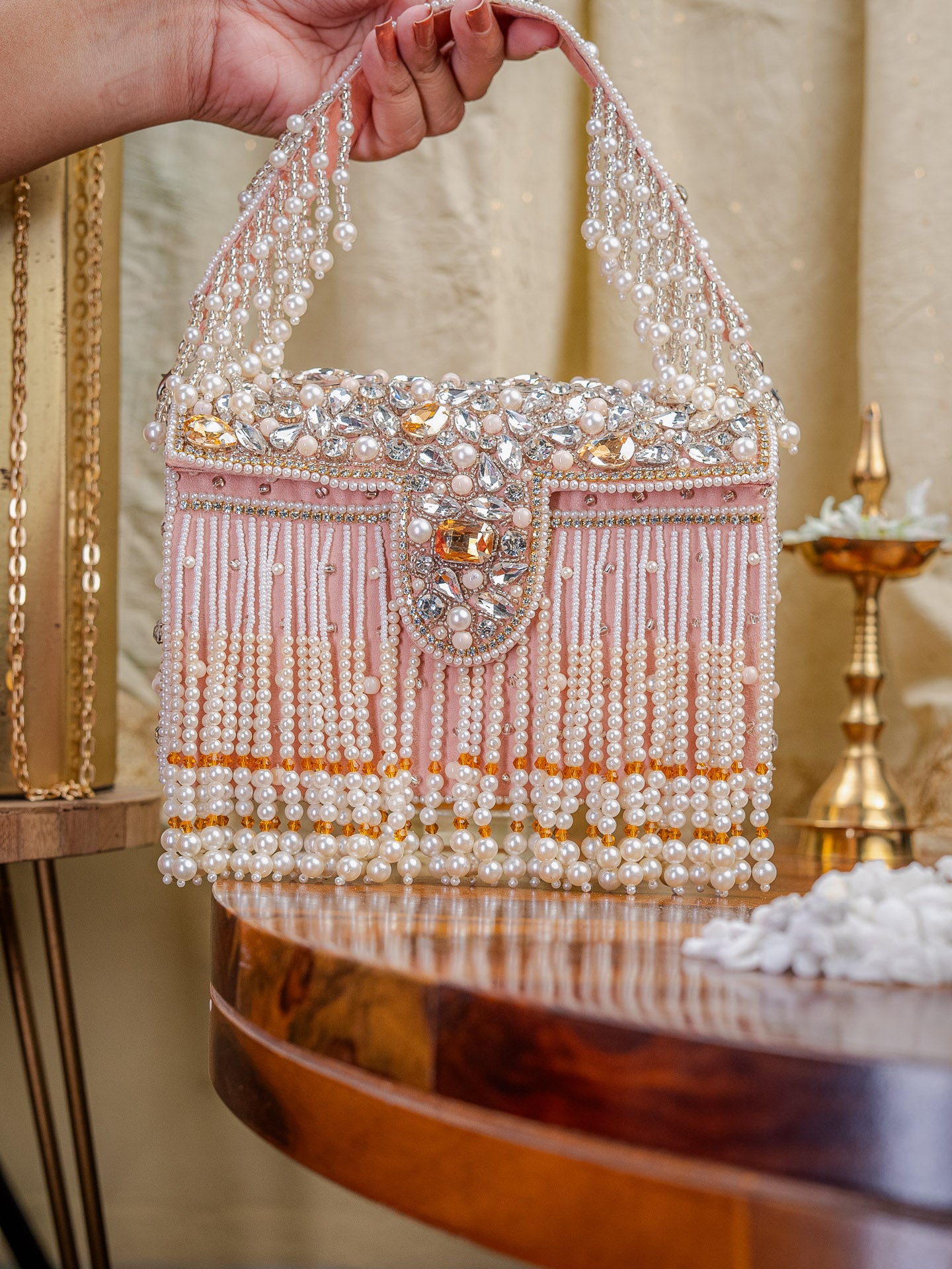 Floral Embroidered Foldover Clutch