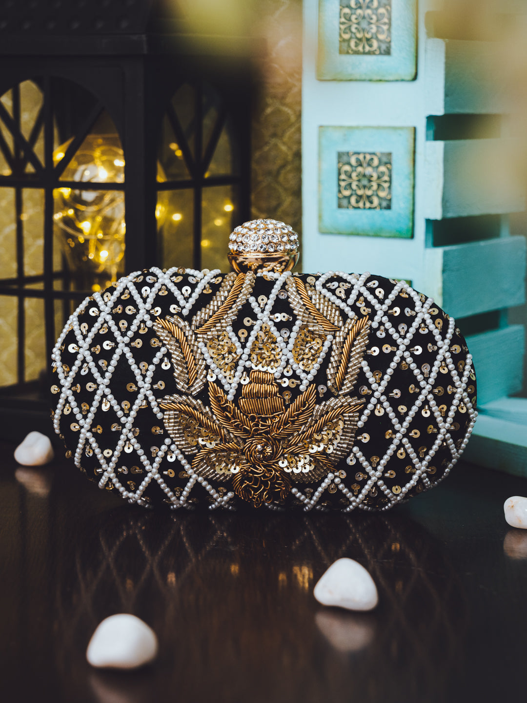 Teal_Green_&_White_Embroidered_Box_Clutch_Nidhi_Rathi