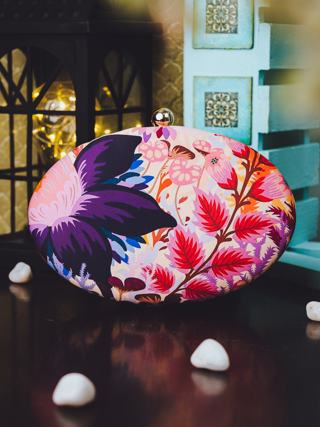 Nidhi_Rathi_Peach-Coloured_Violet_Floral_Printed_Box_Clutch