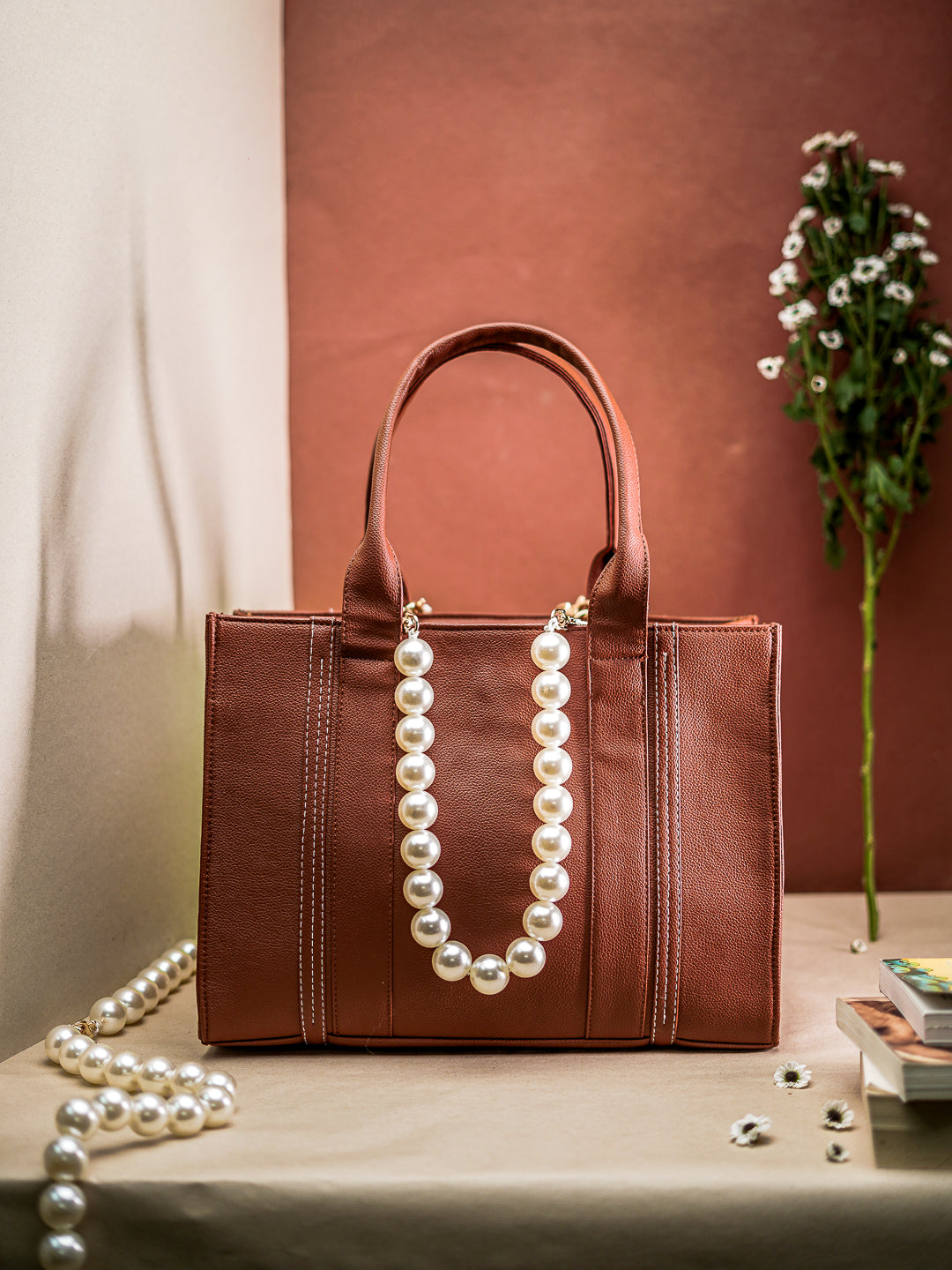 Heavy_Pearl_Handle_Tan_Handbag_Nidhi_Rathi