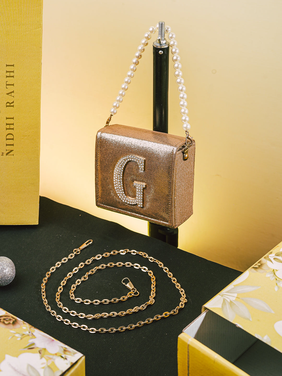 Golden_G_Alphabhet_Intial_Embellised_Flap_Bag_Nidhi_Rathi