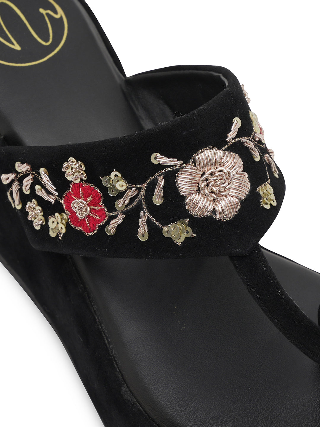 Embellished Velvet Ethnic Wedge Sandals