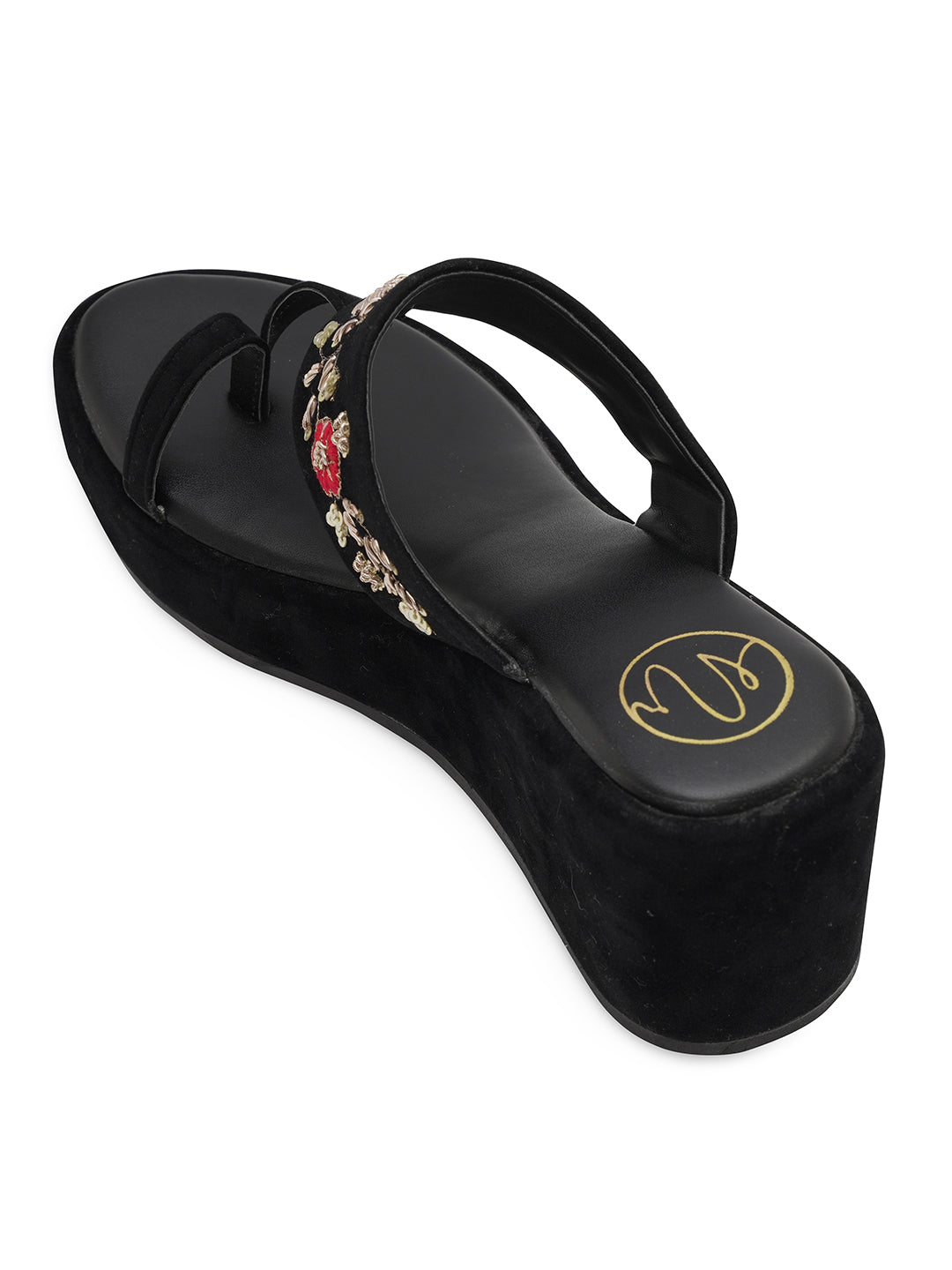 Embellished Velvet Ethnic Wedge Sandals
