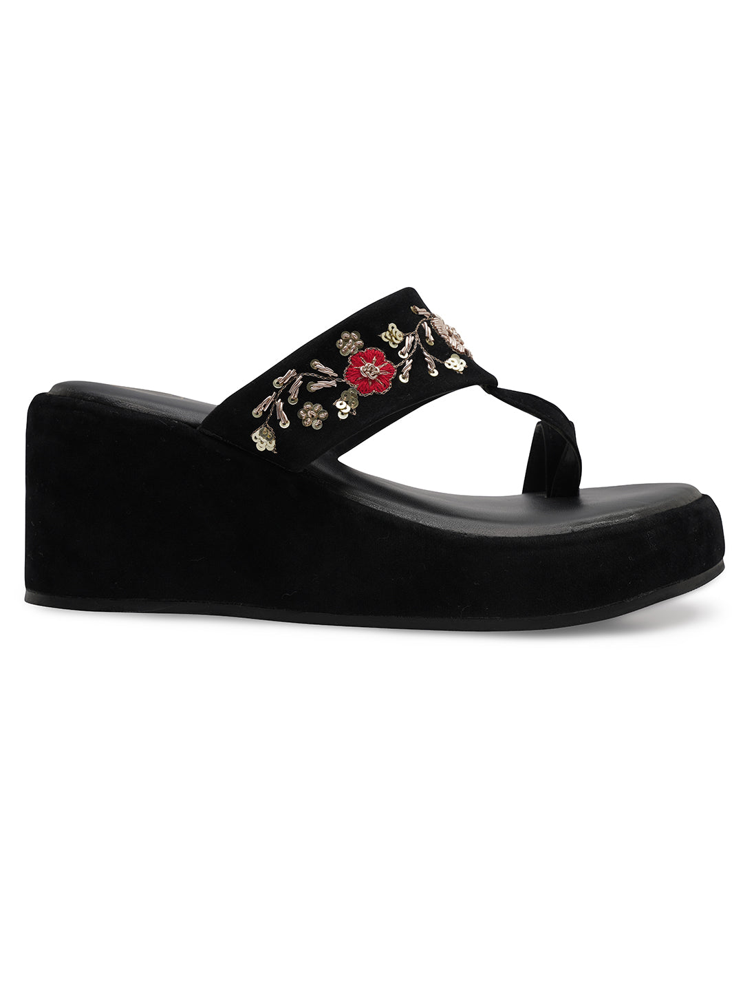 Embellished Velvet Ethnic Wedge Sandals