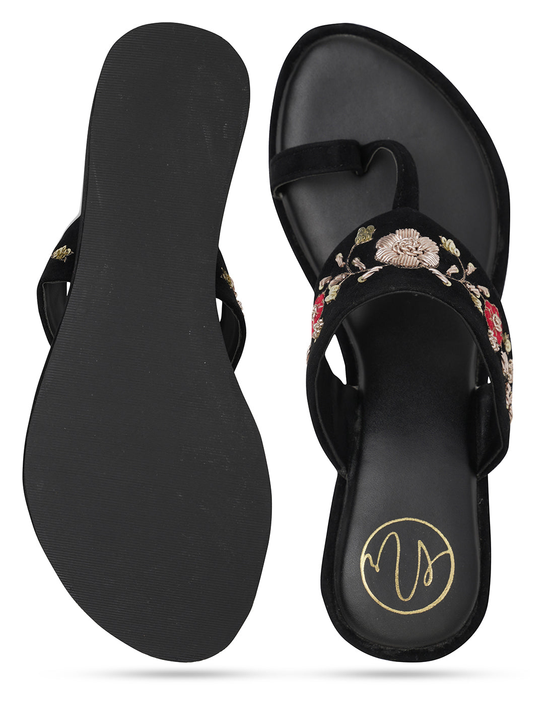 Embellished Velvet Ethnic Wedge Sandals
